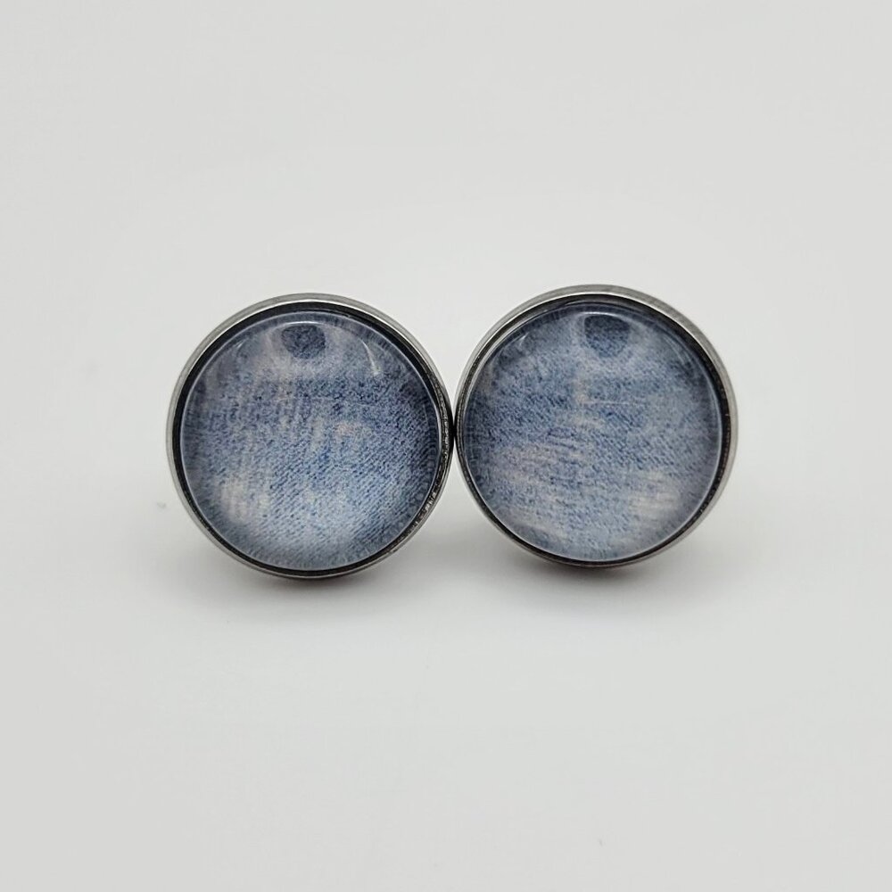 Blue Round Glass Stud Earrings - Women Jewelry
